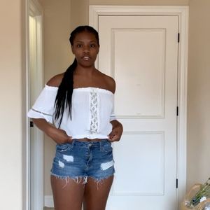 Distressed Denim Shorts w/ Fringe